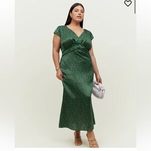 Reformation Green Floral Twist-Front V-Neck Maxi Dress